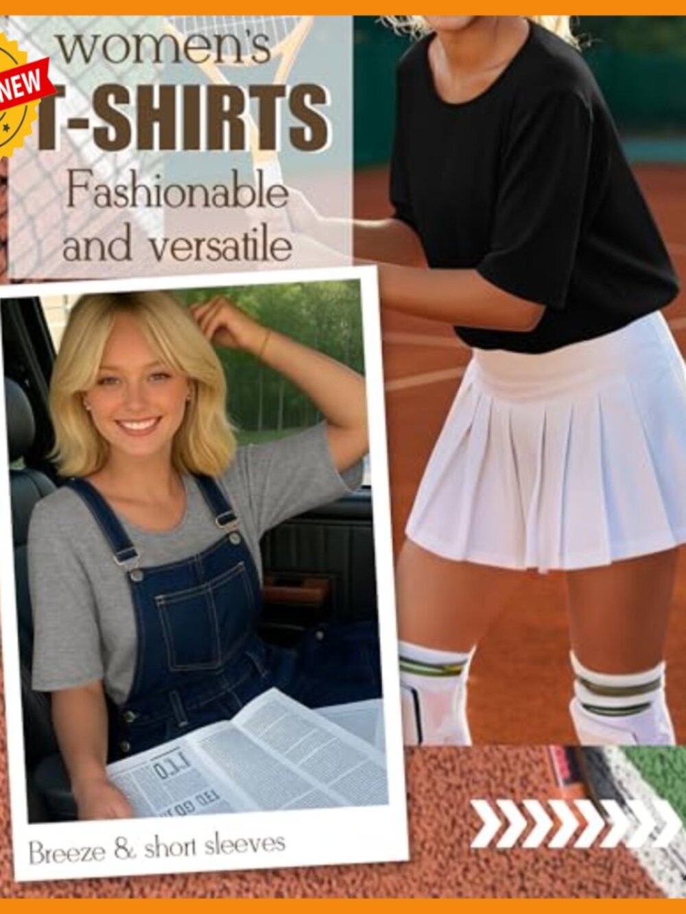 4 Pack Half Sleeve Oversized T-Shirts, Lightweight Cotton Blend, Casual Round - Picture 4 of 7